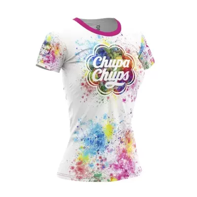 Camiseta feminina branca com estampado colorido Chupa Chups