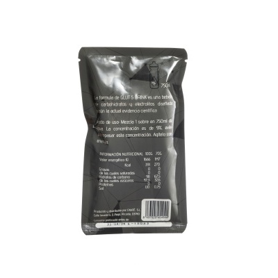 Embalagem preta fosca com texto branco e código de barras