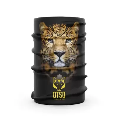 Cachecol tubular preto com face de onça e logótipo OTSO