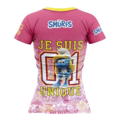 T-shirt rosa com personagem Smurfette e texto The Smurfs e Je Suis 01 Unique