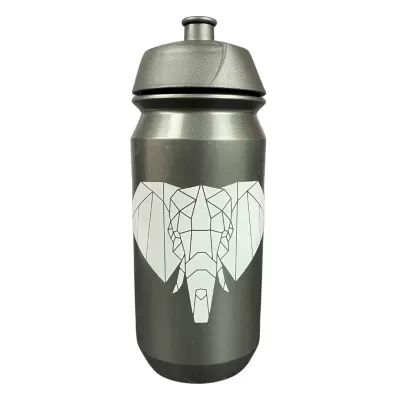 Garrafa desportiva cinza metálica com desenho de elefante