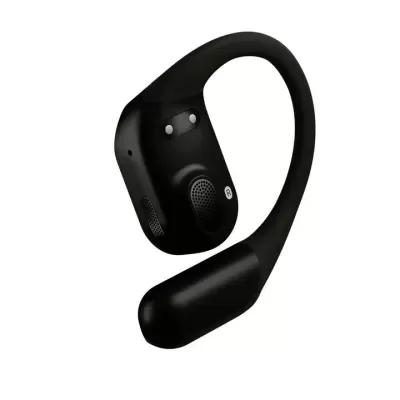 Auricular de gancho preto com superfície lisa e detalhes texturizados