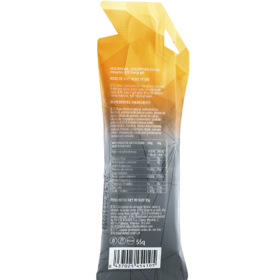 embalagem de produto alimentar com texto e código de barras vista de trás