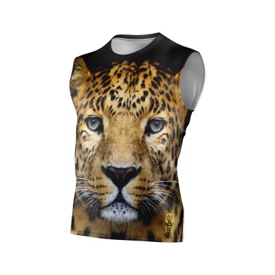Camisola sem mangas preta com estampa de leopardo