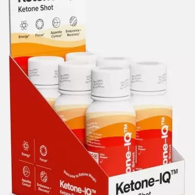 Frascos de Ketone-IQ em caixa vermelha e branca