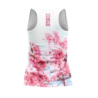 Camisola desportiva sem mangas com estampa de flores de cerejeira e logotipo OTSO