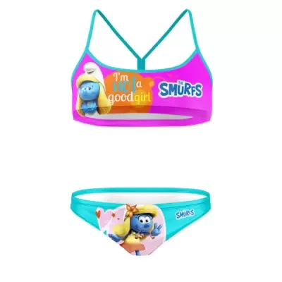 Conjunto de bikini infantil com personagem Smurfette dos Smurfs