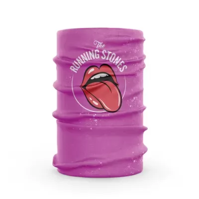 Cachecol tubular cor de rosa com logótipo e boca vermelha