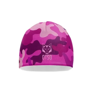 Gorro desportivo rosa com padrão camuflado e logo OTSO