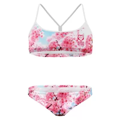 Fato de banho duas peças com flores de cerejeira rosa e azul