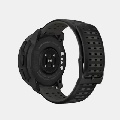 Relógio Suunto Vertical 2 preto visto de costas com bracelete perfurada