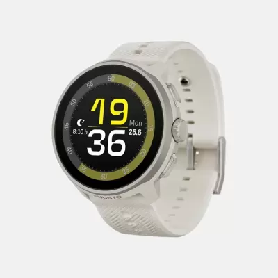 Relógio inteligente Suunto branco com ecrã digital e bracelete de silicone