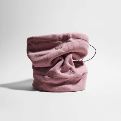 Cachecol tubular de tecido polar rosa com cordão elástico e bordados