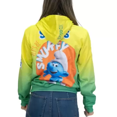 Camisola com capuz colorida com personagem Smurf nas costas