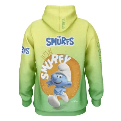 Sweatshirt com capuz verde degradê com estampa do Smurf e texto THE SMURFS LETS BE SMURFY