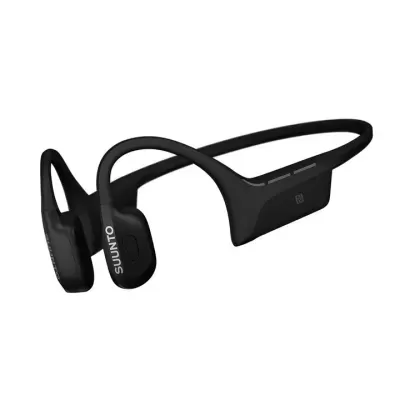 Auriculares desportivos negros com marca SUUNTO e símbolo NFC