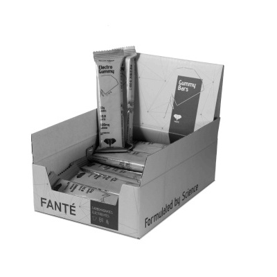 Caixa de barras de cereais FANTÉ com embalagem metálica prateada e texto em preto