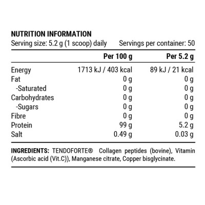 Tabela nutricional e ingredientes de suplemento Tendoforte®