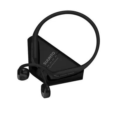 Fone de ouvido desportivo preto com estojo de carregamento