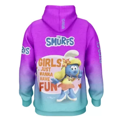 Casaco com capuz com estampa dos Smurfs em tons lilás e azul