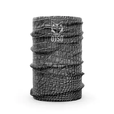Cachecol tubular com padrão de escamas de crocodilo e logotipo OTSO