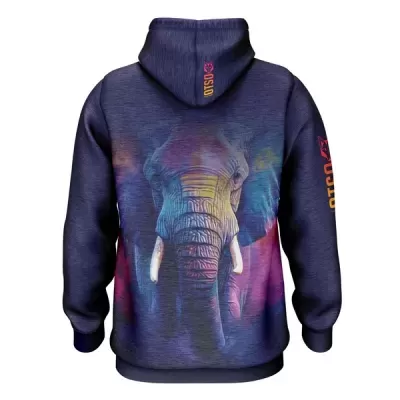 Sweatshirt azul escuro com estampa de elefante e texto OSLO