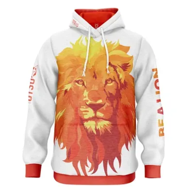 Sweatshirt branca com estampa de leão e detalhes vermelhos