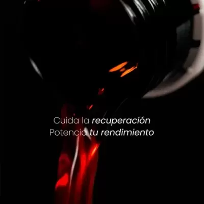 Líquido vermelho sendo derramado de recipiente preto com texto em espanhol sobre fundo escuro