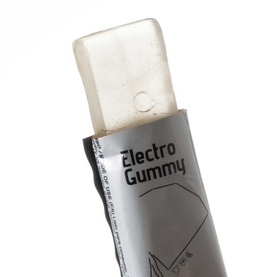 Barra Electro Gummy com embalagem prateada e barra translúcida branca