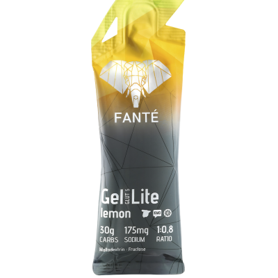 Gel energético Fanté Gel Lite lemon em embalagem flexível amarelo e cinza