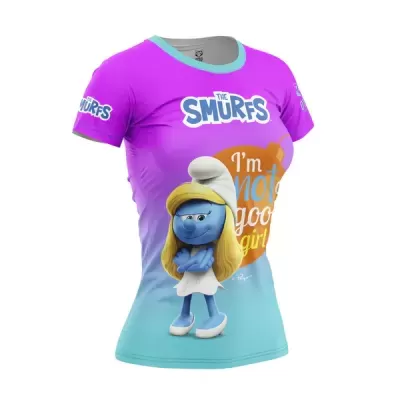 T-shirt feminina colorida com personagem Smurfette dos Smurfs