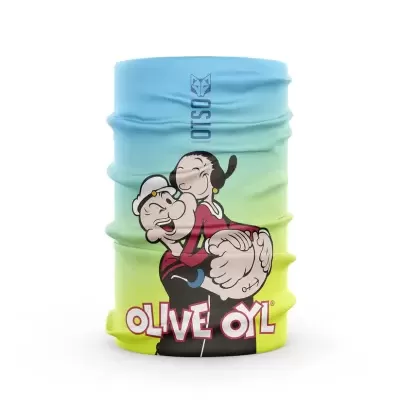 Cachecol tubular com estampa de Olive Oyl em fundo azul e verde