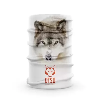 Lenço multifuncional branco com estampa de lobo e logótipo OTSO