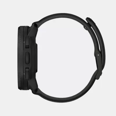Relógio desportivo preto com bracelete de silicone e três botões laterais