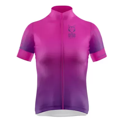 Camisola desportiva de ciclismo rosa e roxo com logo de lobo e texto OTSO