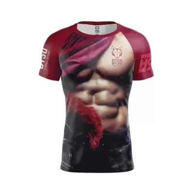T-shirt desportiva com design impresso de torso musculado e texto OTSO