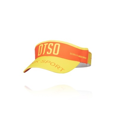 Viseira amarela e laranja OTSO com texto e ajuste em fita