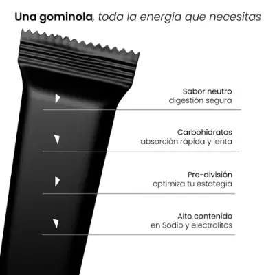 Embalagem preta de gominola com texto em espanhol