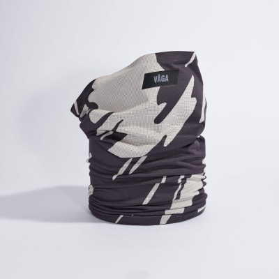 Cachecol tubar cinza escuro e branco com etiqueta VÅGA