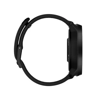 Smartwatch preto de perfil com bracelete preto