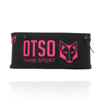 Cinto desportivo preto com logótipo cor-de-rosa OTOS THINK SPORT e desenho de lobo