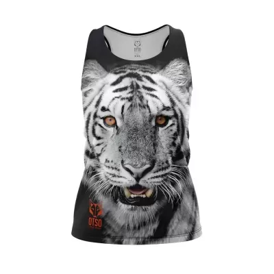 Camisola desportiva preta com estampa de tigre branco e logo OTSO