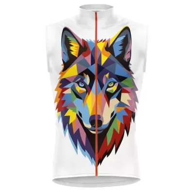 Colete branco com estampa de rosto de lobo colorido