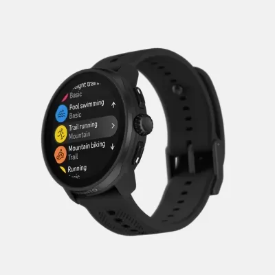 Relógio inteligente preto com ecrã colorido e bracelete em silicone