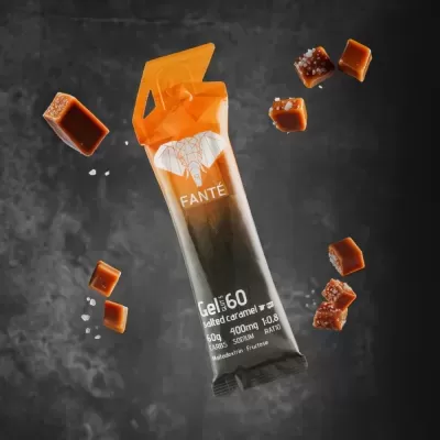 Gel energético Fanté salted caramel com pedaços de caramelo salgado