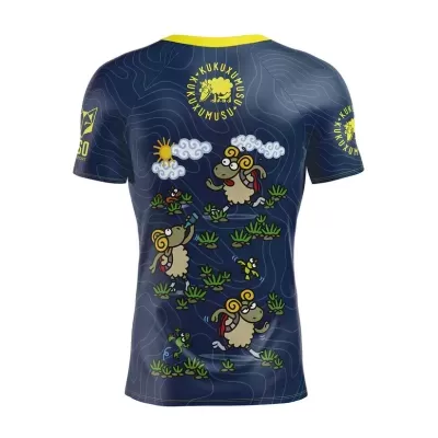 Camisola desportiva azul escura com desenhos de carneiros e abelhas