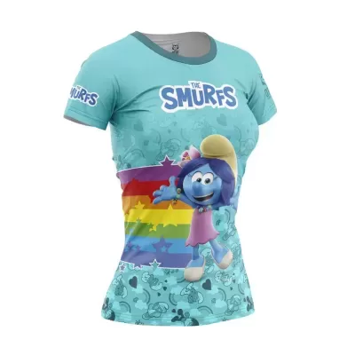T-shirt azul turquesa com estampado dos Smurfs e texto THE SMURFS