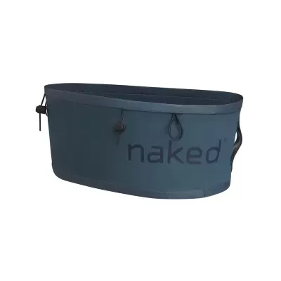 Pochete azul escuro com texto 'naked' e fecho ajustável