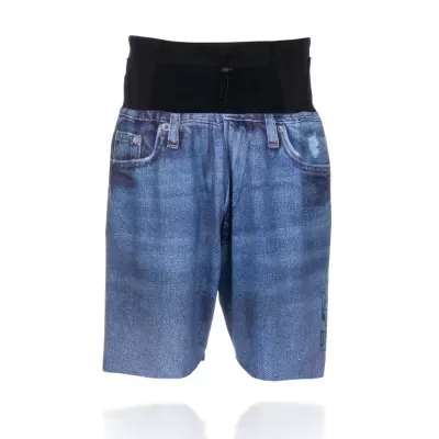 Calções azuis com cintura elástica preta