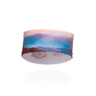 Faixa de cabeça elástica colorida com padrão de pôr do sol, tecido texturizado